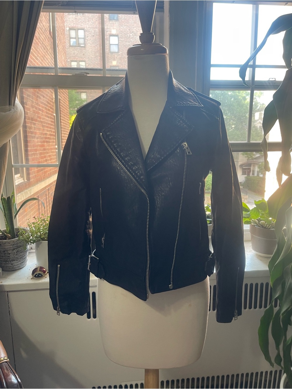 Topshop Black Leather Moto Jacket with Silver Hardware
